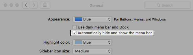 Menu Bar System Preferences screenshot